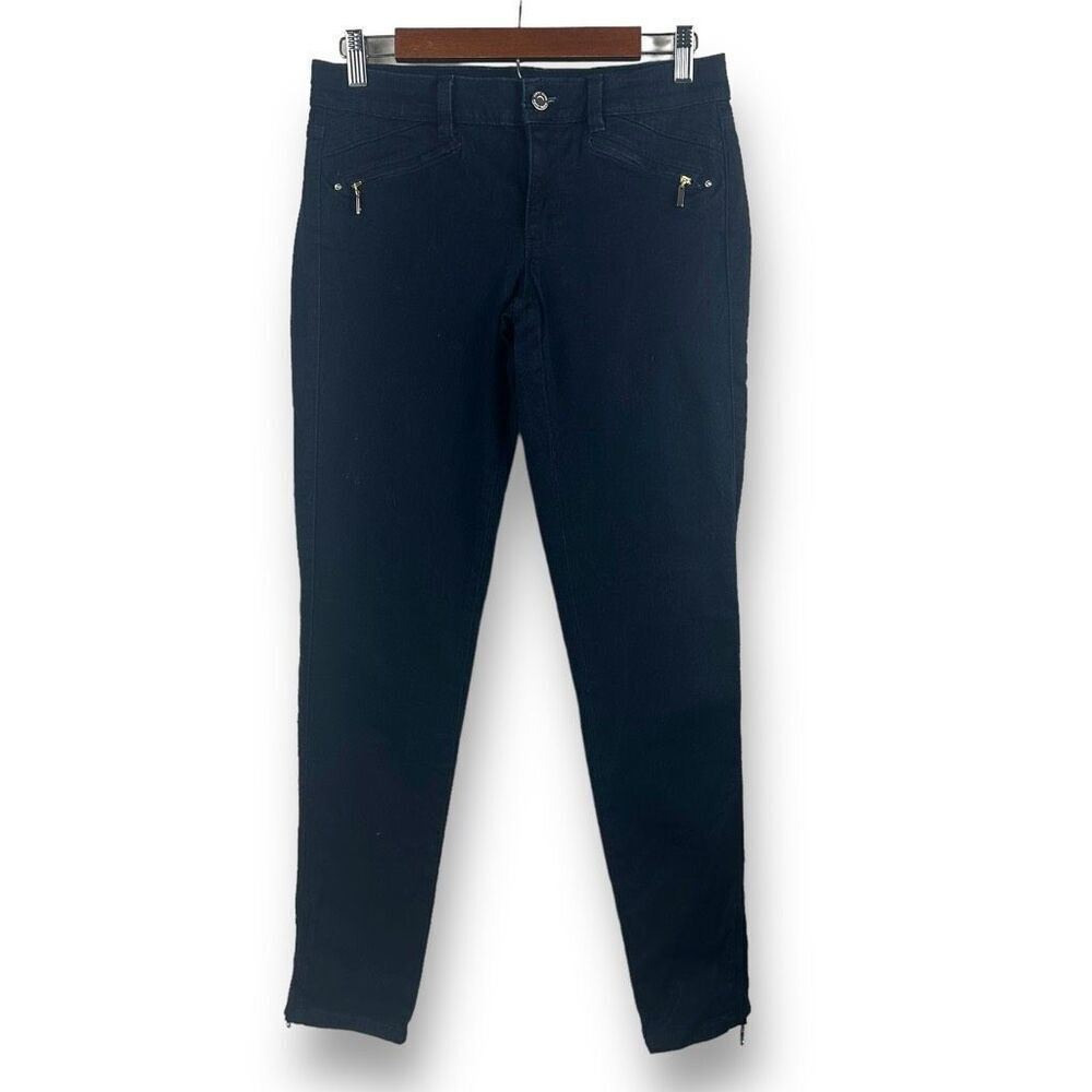 White House Black Market Womens Size 4R Dark Wash Skinny Jean Gold Zipper Pocket